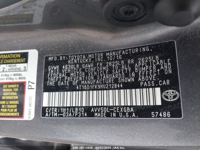 Photo 8 VIN: 4T1BD1FK9HU212844 - TOYOTA CAMRY HYBRID 