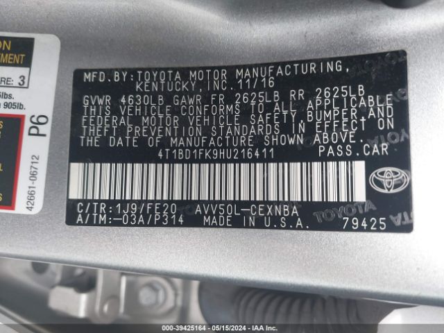 Photo 8 VIN: 4T1BD1FK9HU216411 - TOYOTA CAMRY HYBRID 