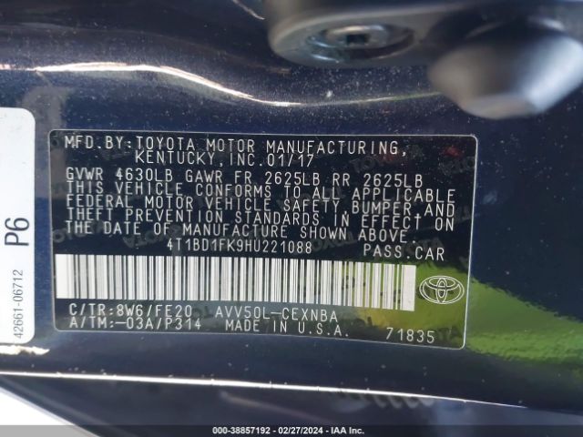 Photo 8 VIN: 4T1BD1FK9HU221088 - TOYOTA CAMRY HYBRID 