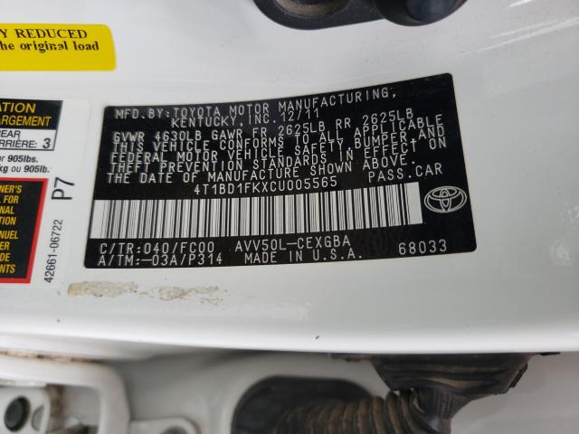 Photo 9 VIN: 4T1BD1FKXCU005565 - TOYOTA CAMRY HYBR 