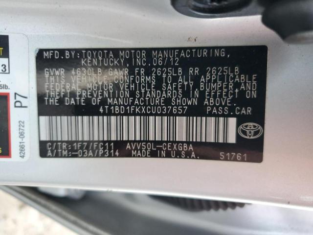 Photo 12 VIN: 4T1BD1FKXCU037657 - TOYOTA CAMRY HYBR 