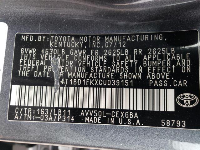 Photo 12 VIN: 4T1BD1FKXCU039151 - TOYOTA CAMRY HYBR 