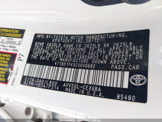 Photo 8 VIN: 4T1BD1FKXCU046682 - TOYOTA CAMRY 