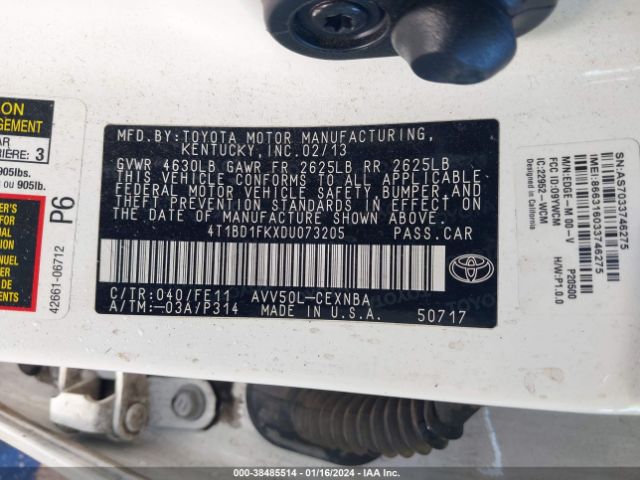 Photo 8 VIN: 4T1BD1FKXDU073205 - TOYOTA CAMRY HYBRID 