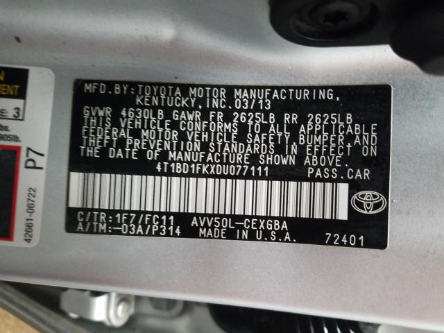 Photo 9 VIN: 4T1BD1FKXDU077111 - TOYOTA CAMRY HYBR 