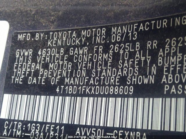 Photo 8 VIN: 4T1BD1FKXDU088609 - TOYOTA CAMRY HYBRID 