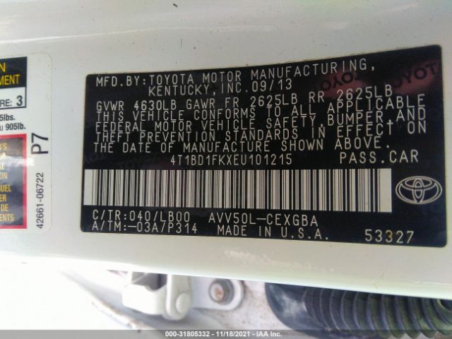 Photo 8 VIN: 4T1BD1FKXEU101215 - TOYOTA CAMRY HYBRID 