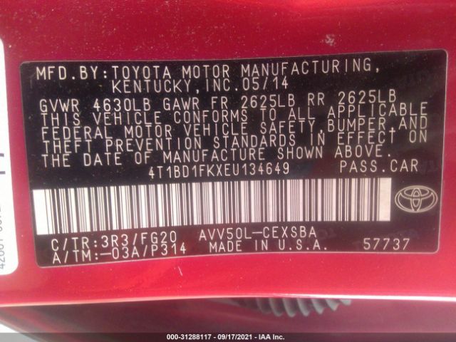 Photo 8 VIN: 4T1BD1FKXEU134649 - TOYOTA CAMRY HYBRID 