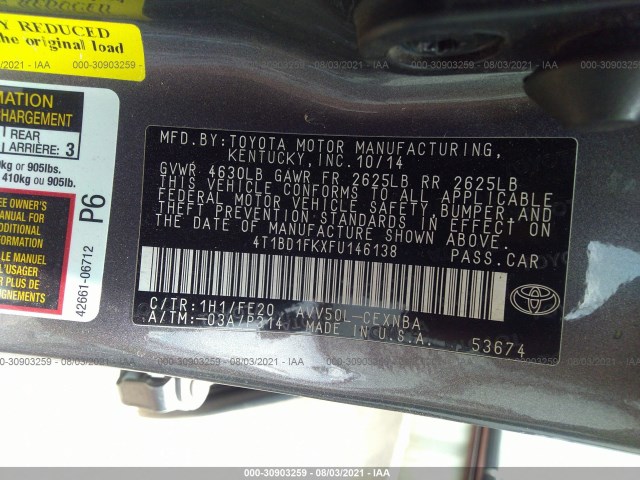 Photo 8 VIN: 4T1BD1FKXFU146138 - TOYOTA CAMRY 