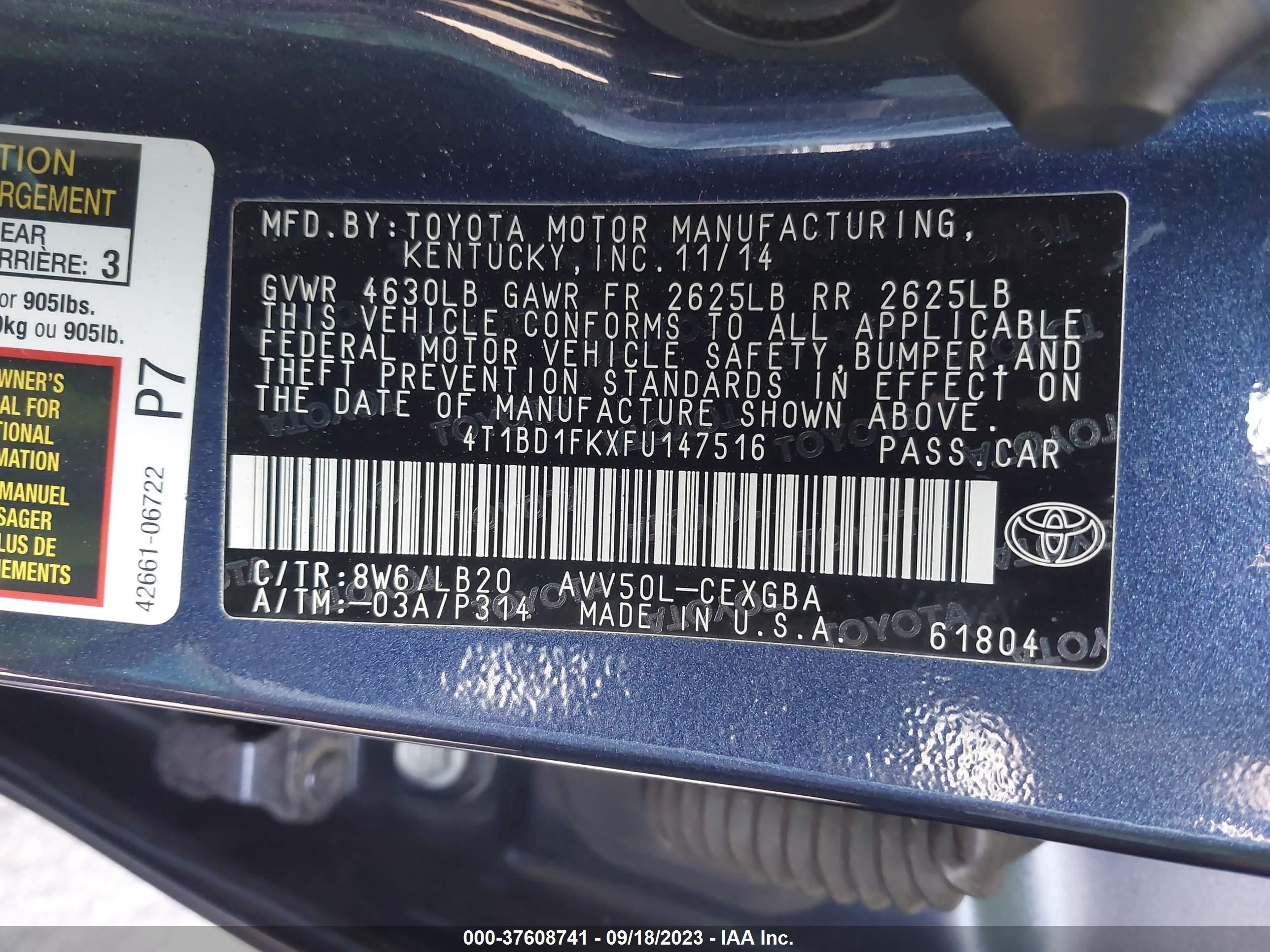 Photo 8 VIN: 4T1BD1FKXFU147516 - TOYOTA CAMRY 