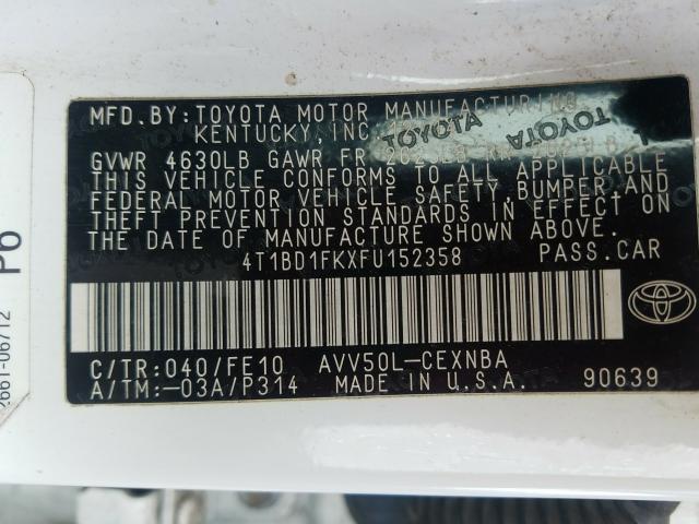 Photo 9 VIN: 4T1BD1FKXFU152358 - TOYOTA CAMRY HYBR 