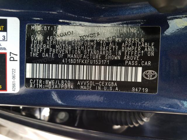 Photo 9 VIN: 4T1BD1FKXFU153171 - TOYOTA CAMRY HYBR 