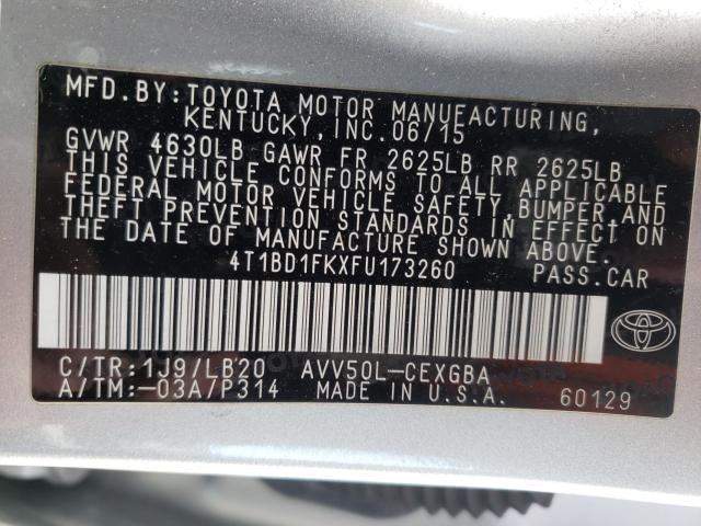 Photo 9 VIN: 4T1BD1FKXFU173260 - TOYOTA CAMRY HYBR 