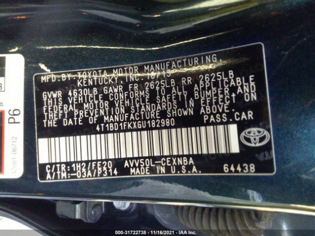 Photo 8 VIN: 4T1BD1FKXGU182980 - TOYOTA CAMRY HYBRID 