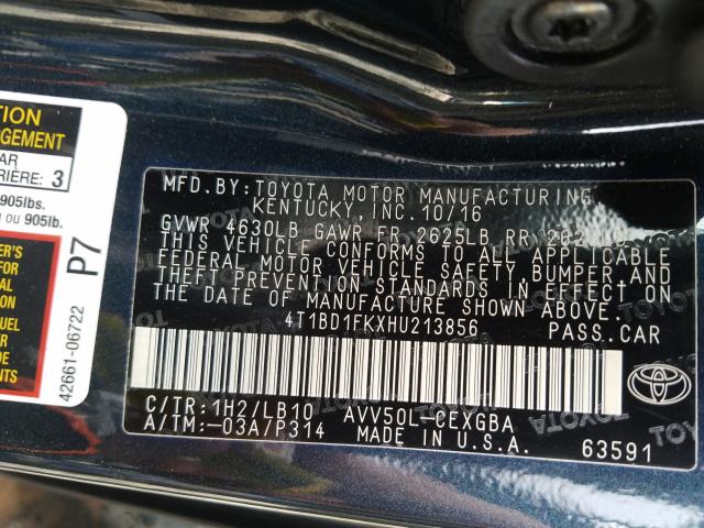 Photo 9 VIN: 4T1BD1FKXHU213856 - TOYOTA CAMRY HYBR 