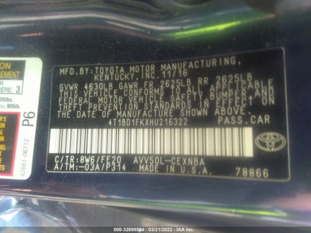 Photo 8 VIN: 4T1BD1FKXHU216322 - TOYOTA CAMRY 