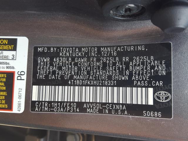 Photo 9 VIN: 4T1BD1FKXHU218331 - TOYOTA CAMRY HYBR 