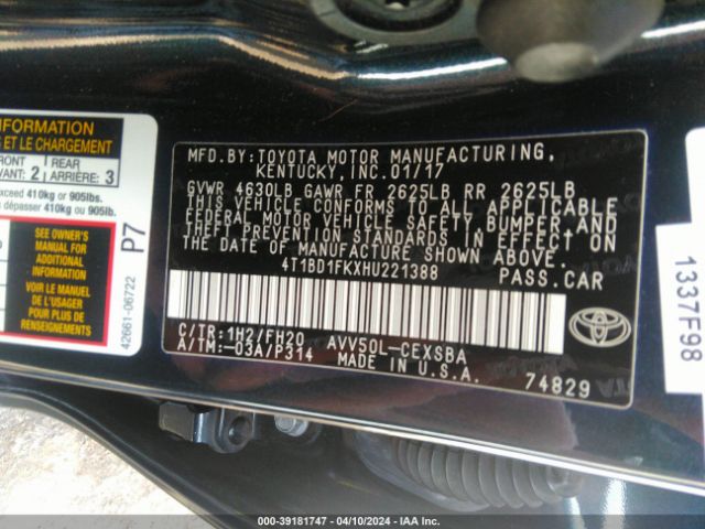 Photo 8 VIN: 4T1BD1FKXHU221388 - TOYOTA CAMRY HYBRID 