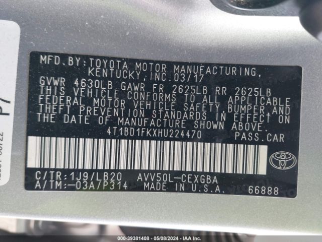 Photo 8 VIN: 4T1BD1FKXHU224470 - TOYOTA CAMRY 