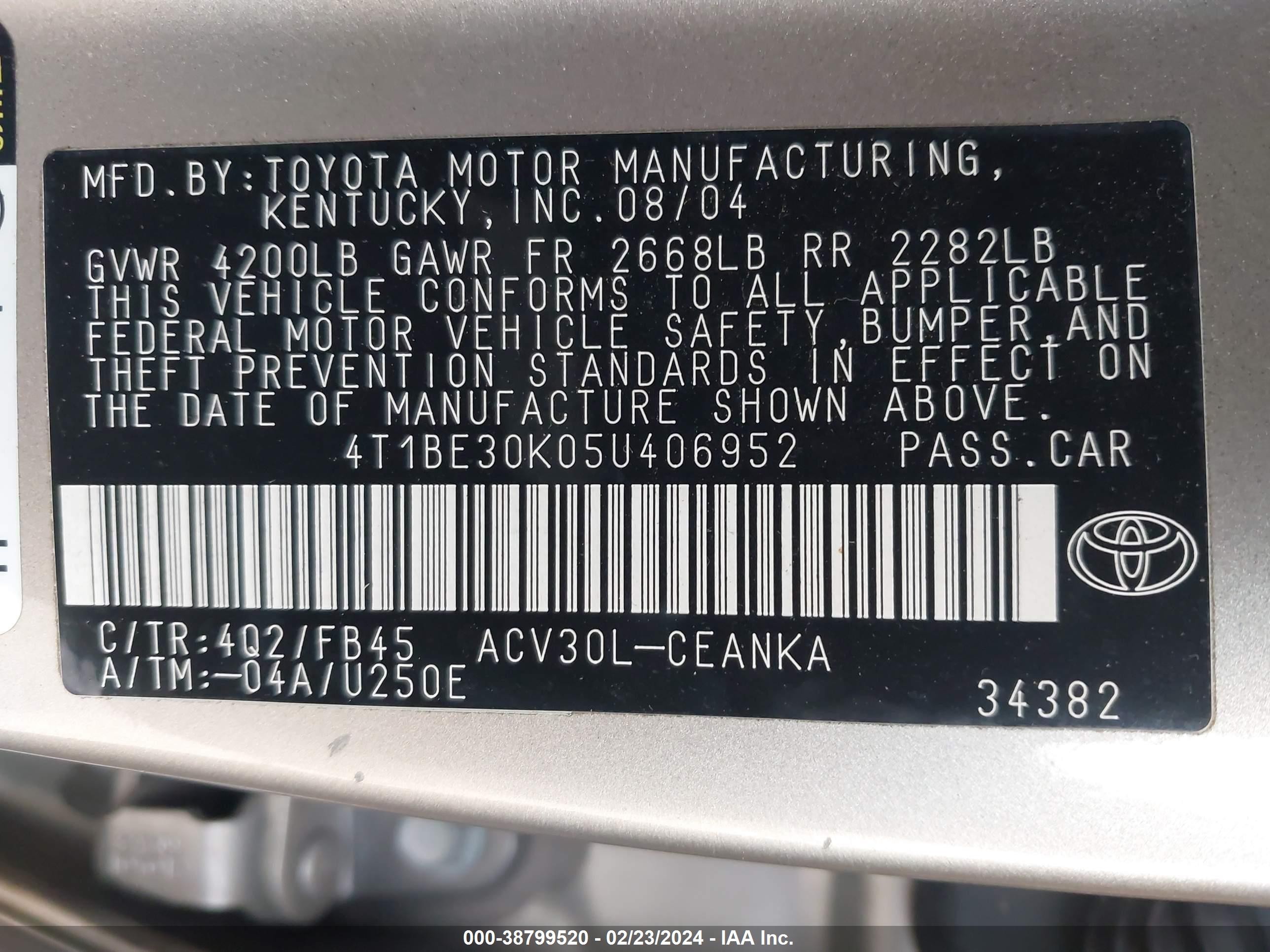 Photo 8 VIN: 4T1BE30K05U406952 - TOYOTA CAMRY 