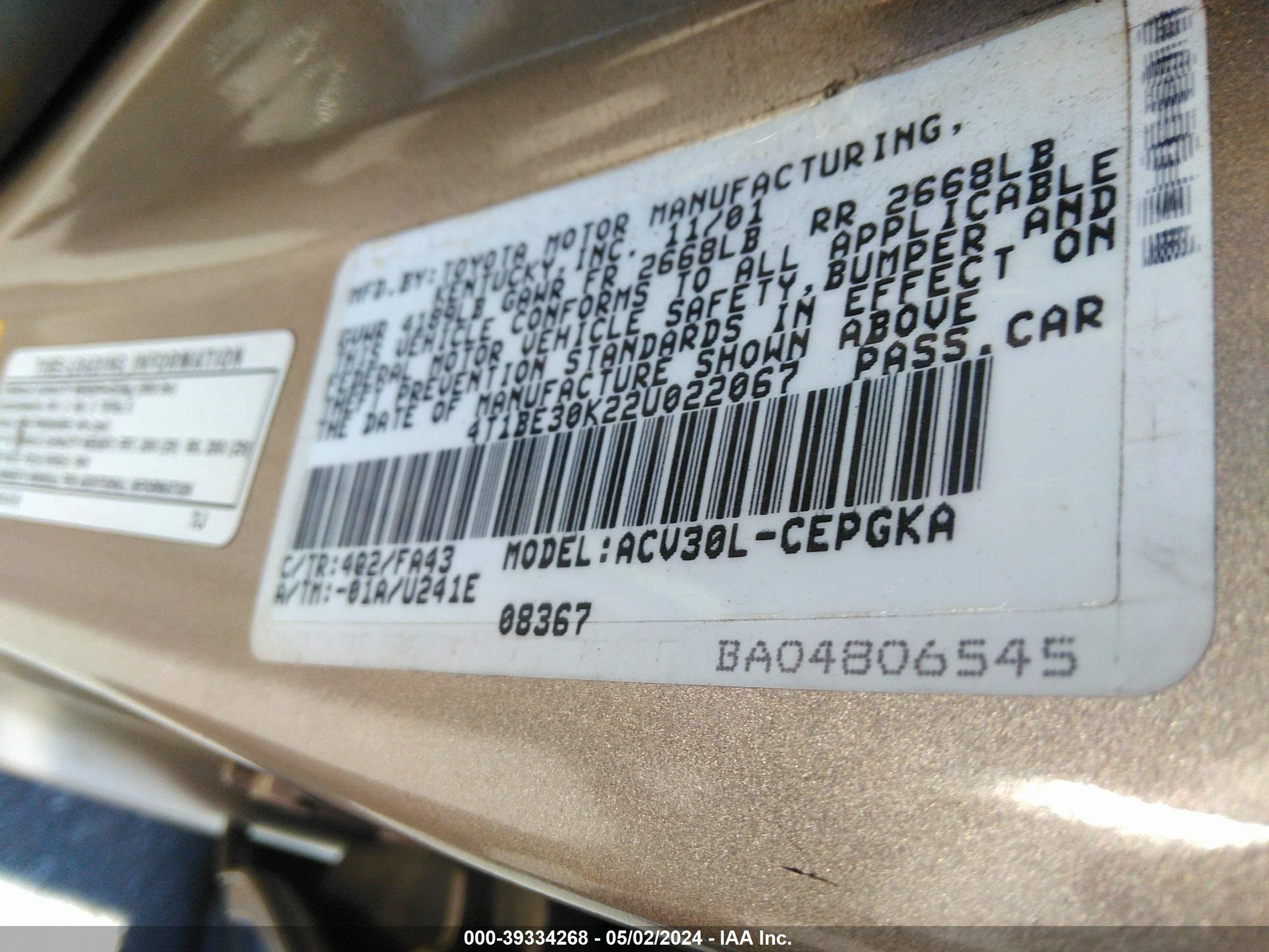 Photo 8 VIN: 4T1BE30K22U022067 - TOYOTA CAMRY 