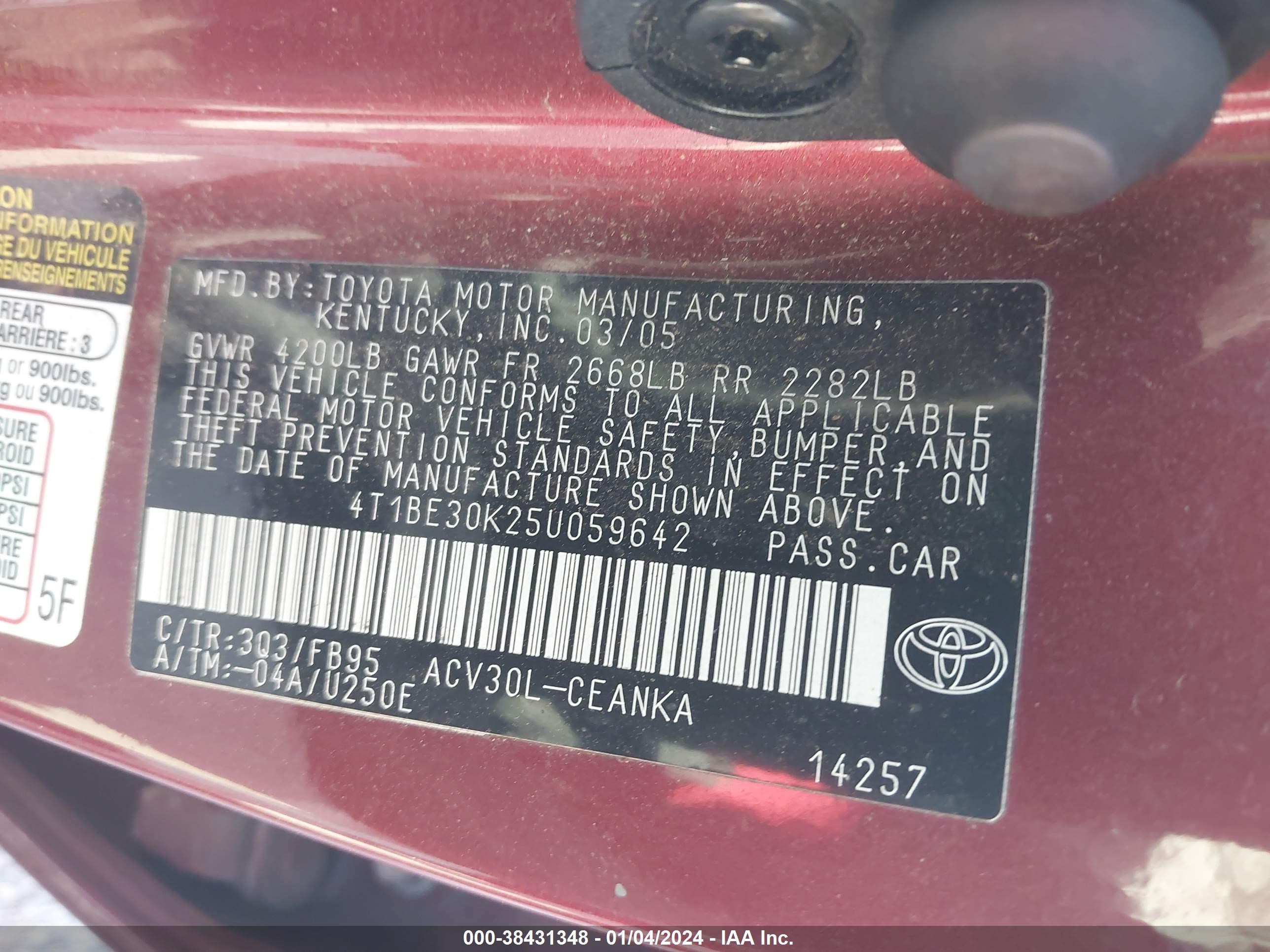 Photo 8 VIN: 4T1BE30K25U059642 - TOYOTA CAMRY 