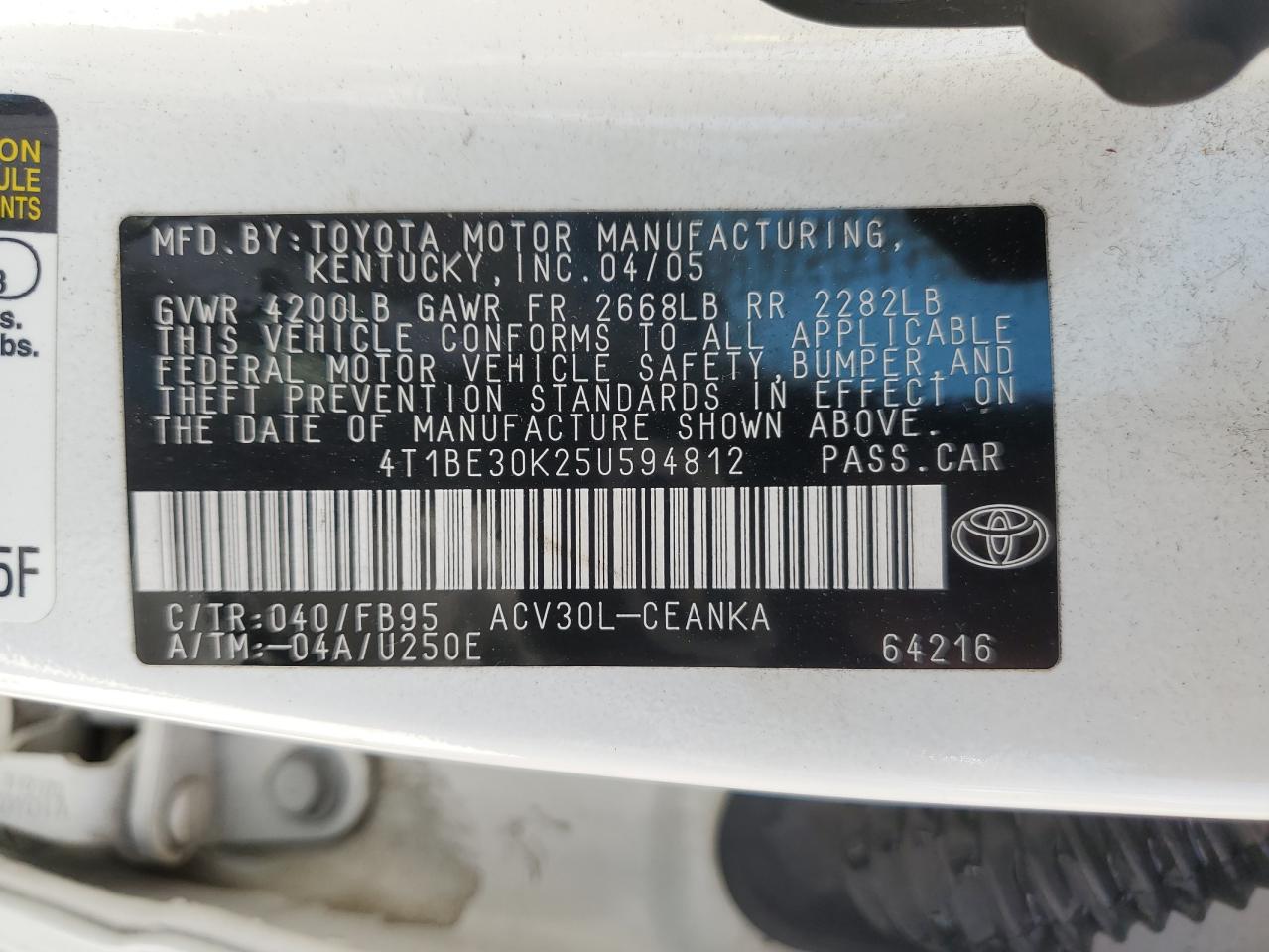 Photo 11 VIN: 4T1BE30K25U594812 - TOYOTA CAMRY 