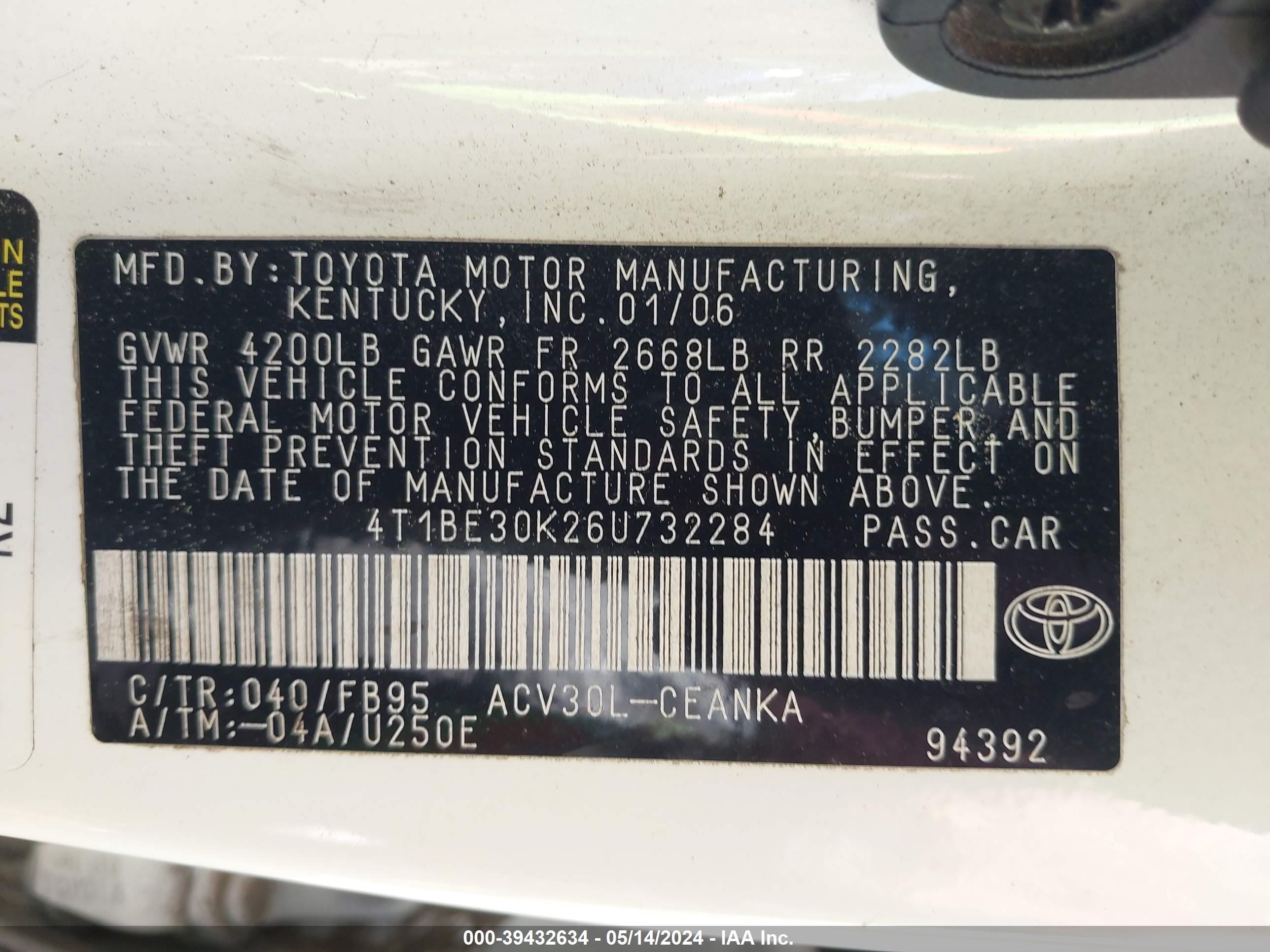 Photo 8 VIN: 4T1BE30K26U732284 - TOYOTA CAMRY 