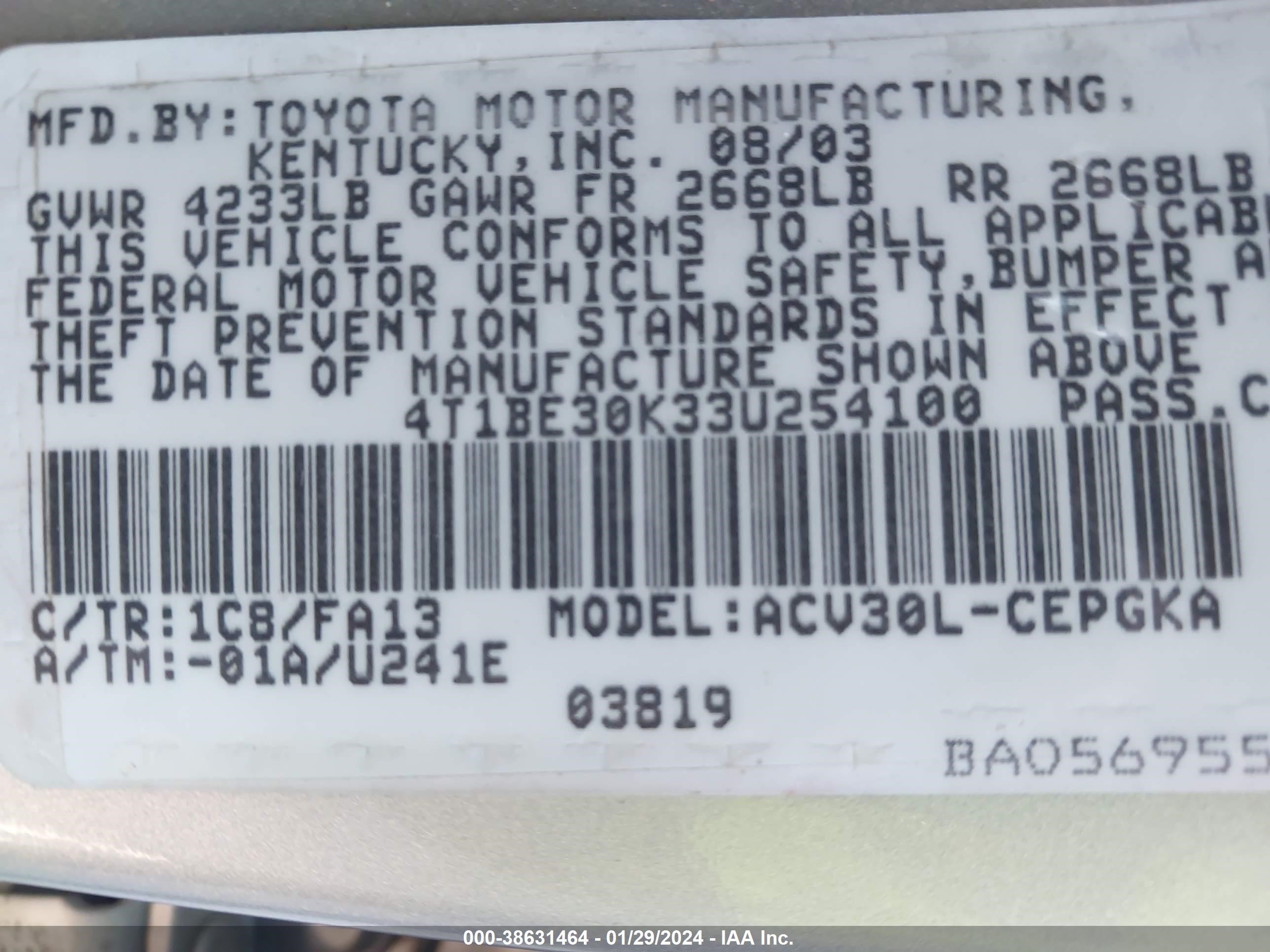 Photo 8 VIN: 4T1BE30K33U254100 - TOYOTA CAMRY 