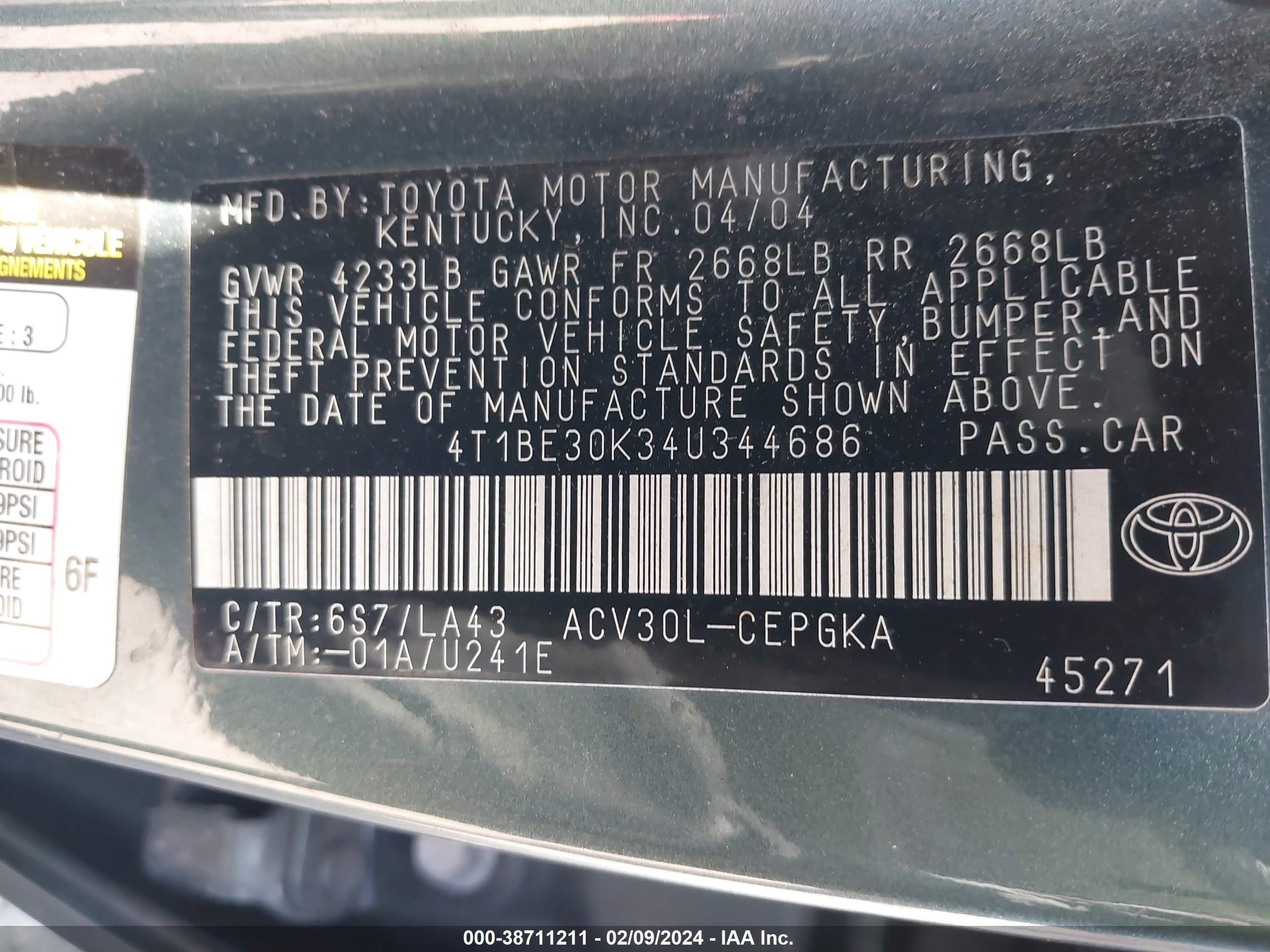 Photo 8 VIN: 4T1BE30K34U344686 - TOYOTA CAMRY 