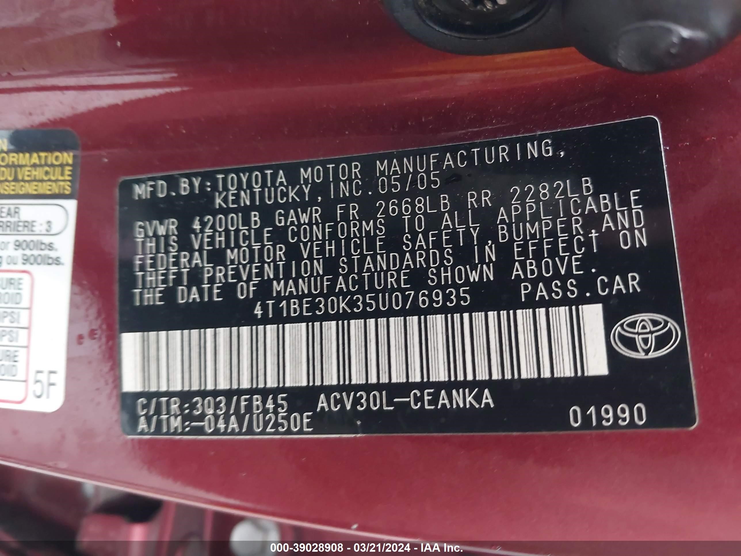 Photo 8 VIN: 4T1BE30K35U076935 - TOYOTA CAMRY 