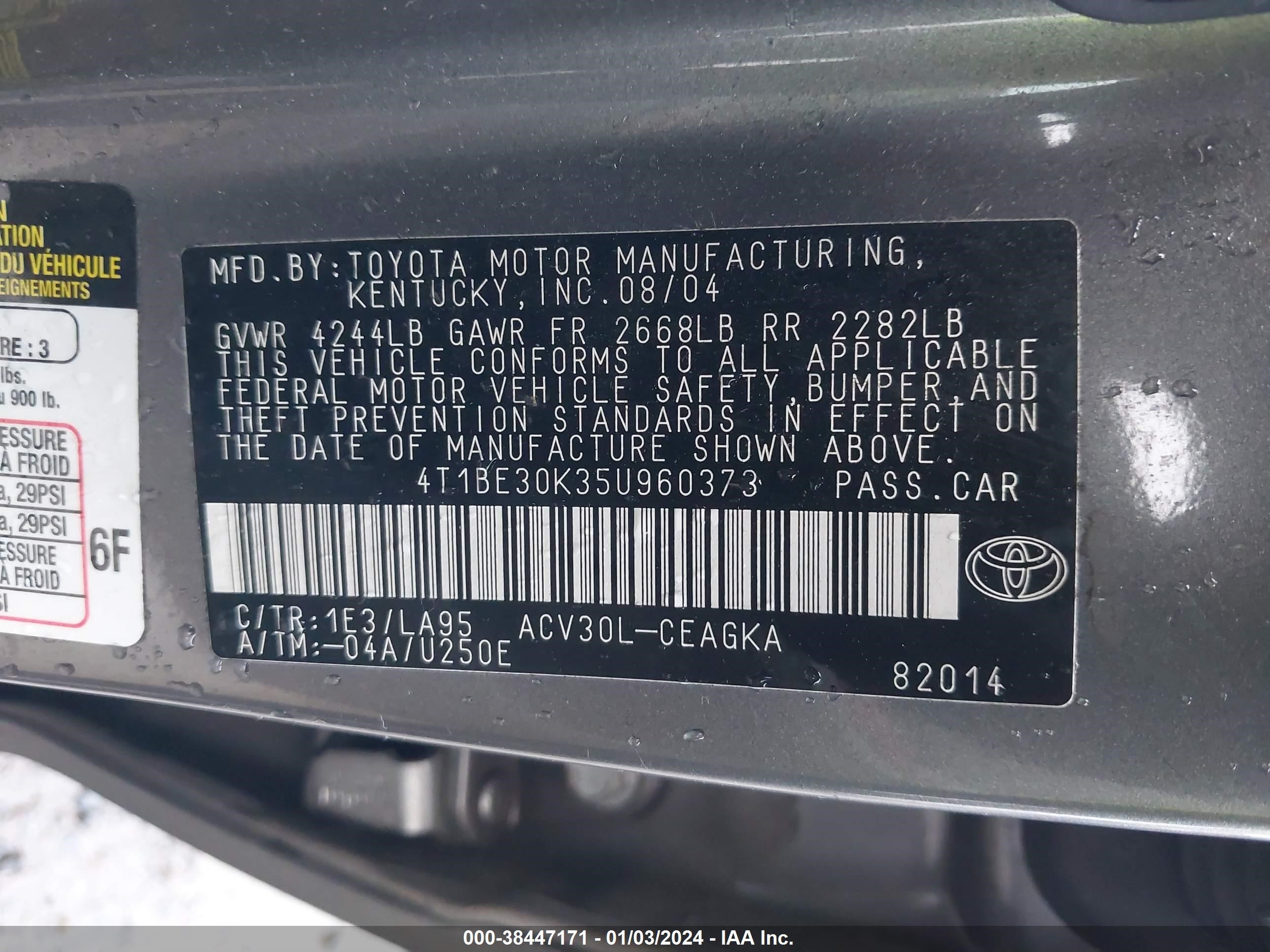 Photo 8 VIN: 4T1BE30K35U960373 - TOYOTA CAMRY 