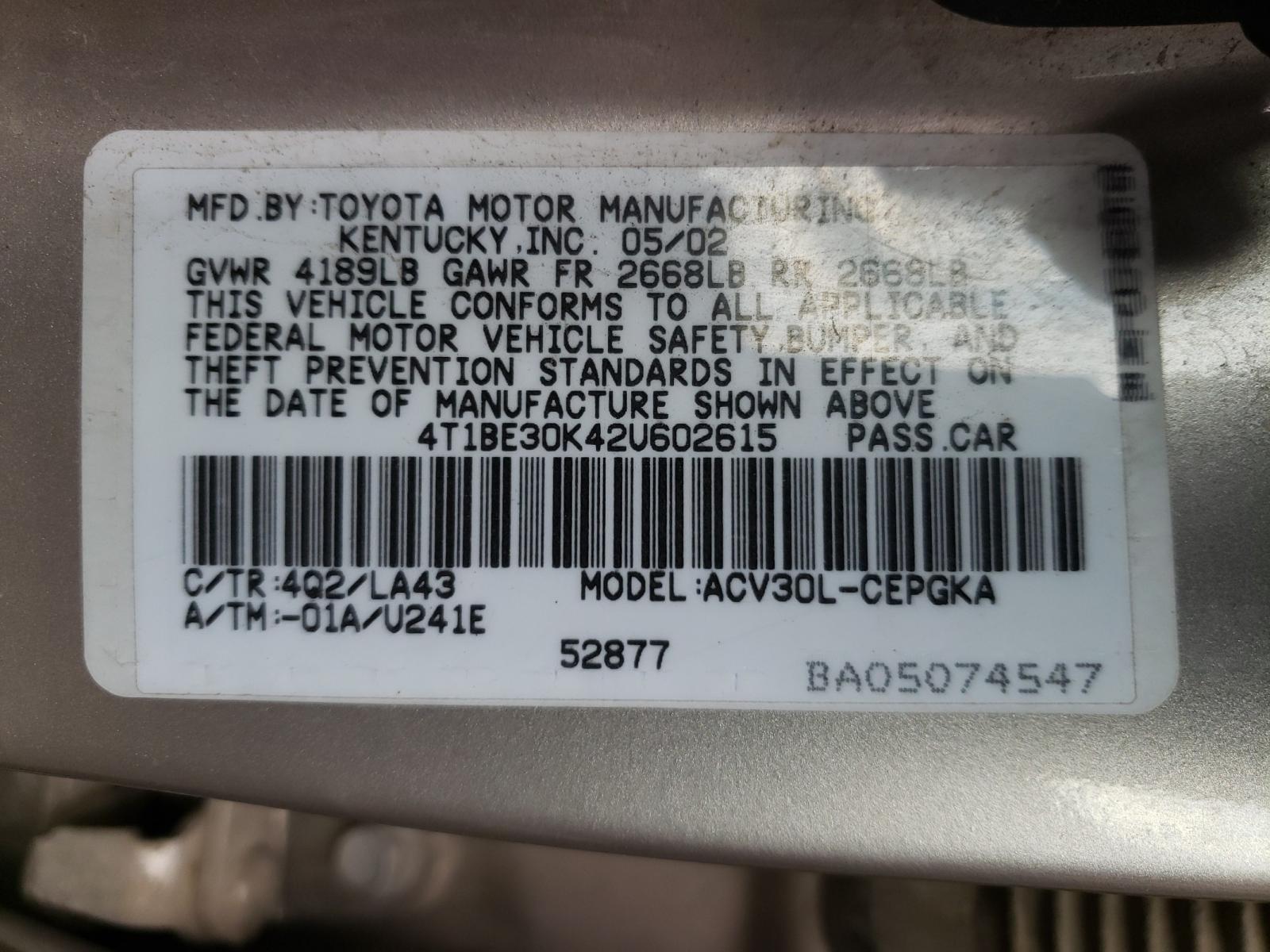 Photo 9 VIN: 4T1BE30K42U602615 - TOYOTA CAMRY LE 