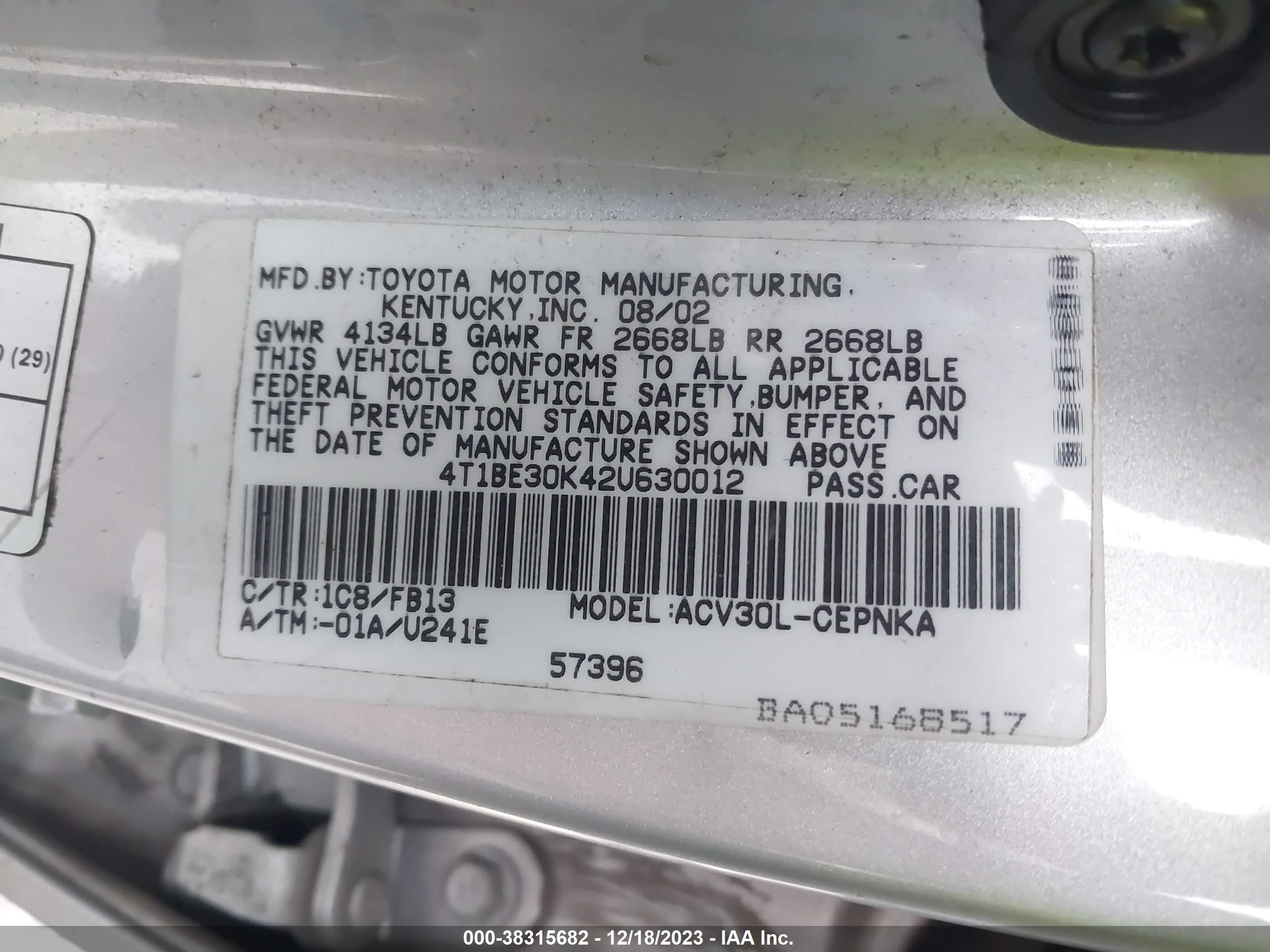 Photo 8 VIN: 4T1BE30K42U630012 - TOYOTA CAMRY 