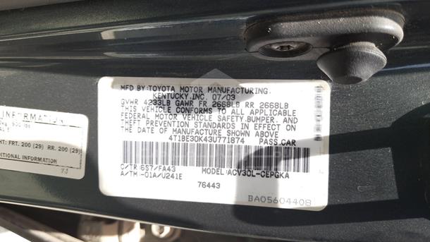 Photo 1 VIN: 4T1BE30K43U771874 - TOYOTA CAMRY 