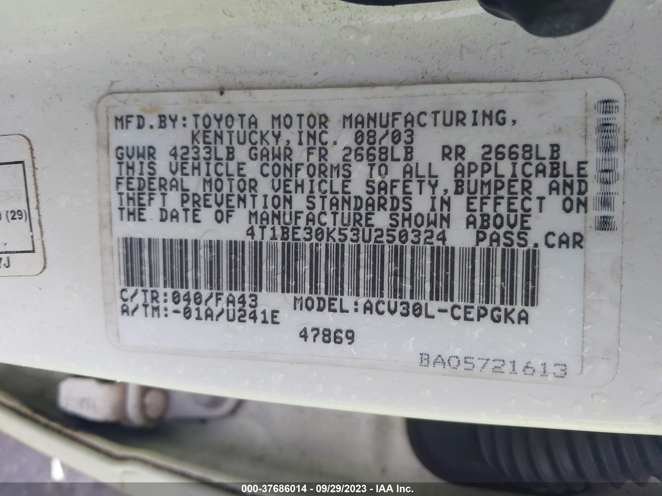 Photo 8 VIN: 4T1BE30K53U250324 - TOYOTA CAMRY 