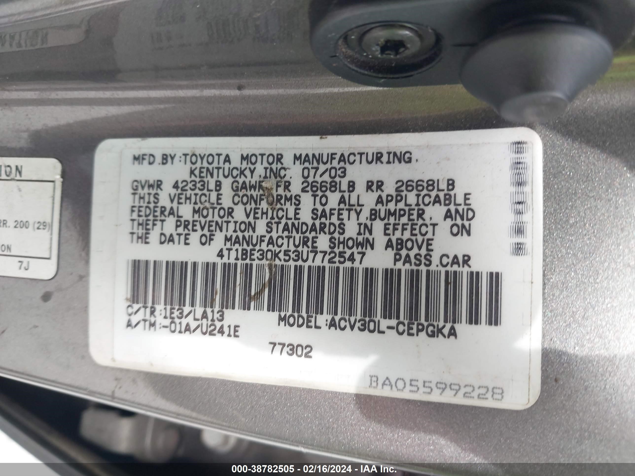 Photo 8 VIN: 4T1BE30K53U772547 - TOYOTA CAMRY 