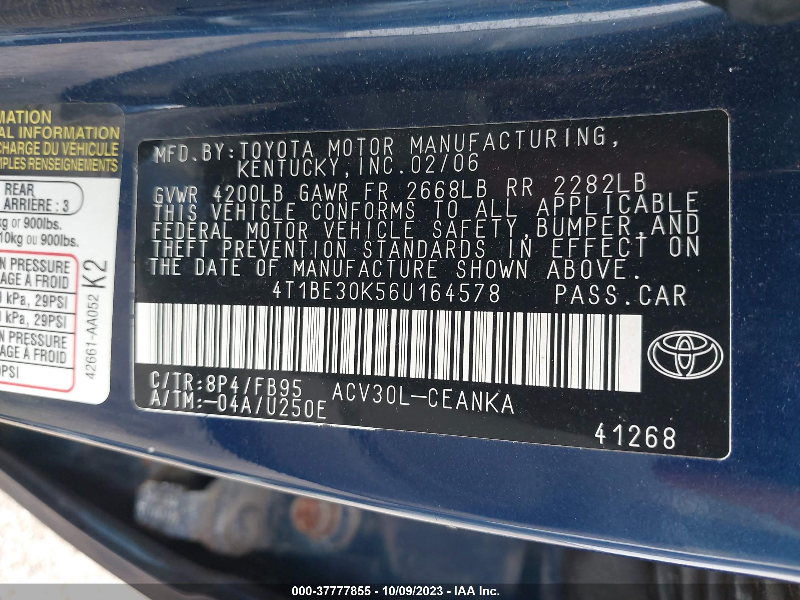 Photo 8 VIN: 4T1BE30K56U164578 - TOYOTA CAMRY 