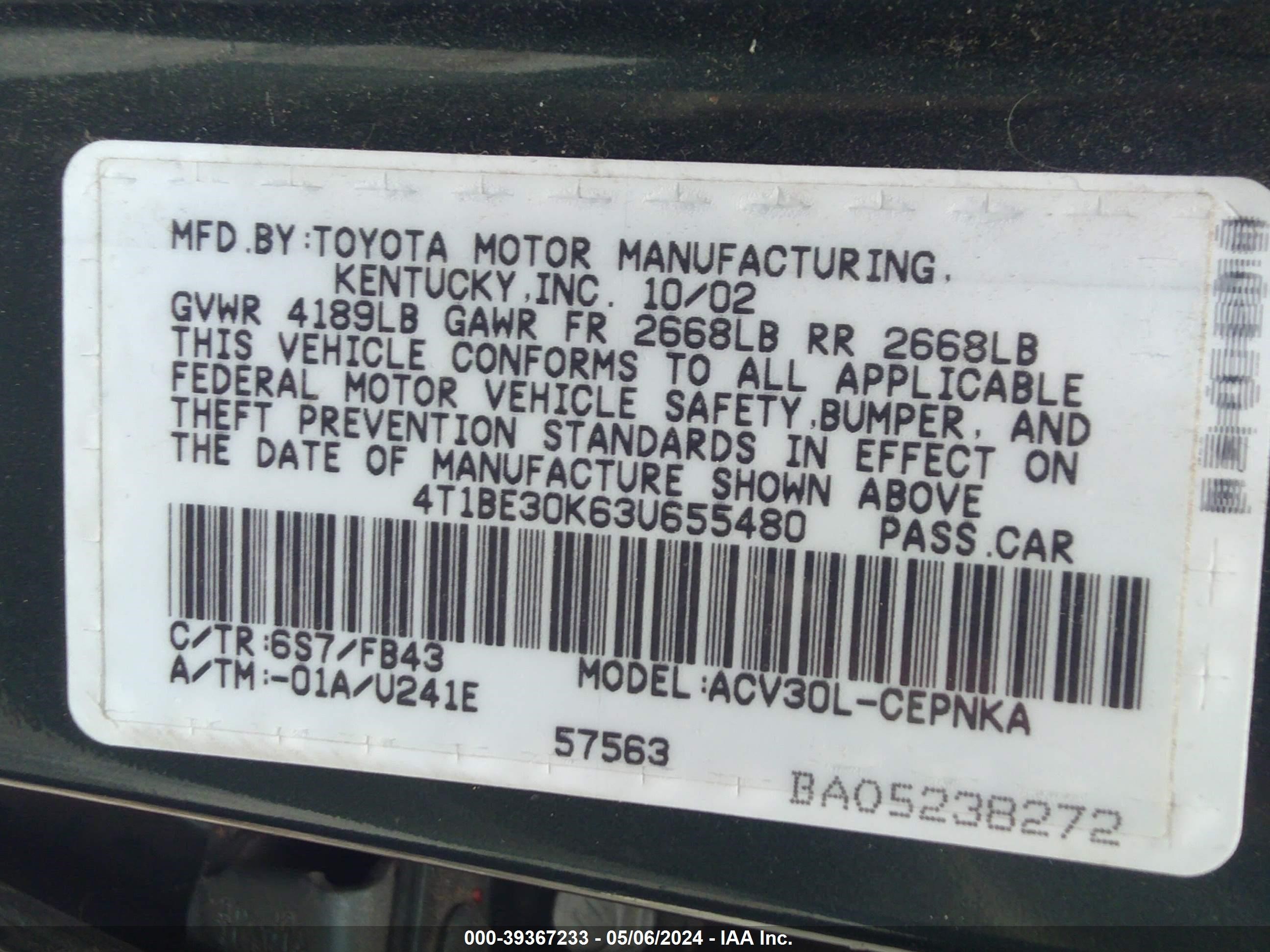 Photo 8 VIN: 4T1BE30K63U655480 - TOYOTA CAMRY 