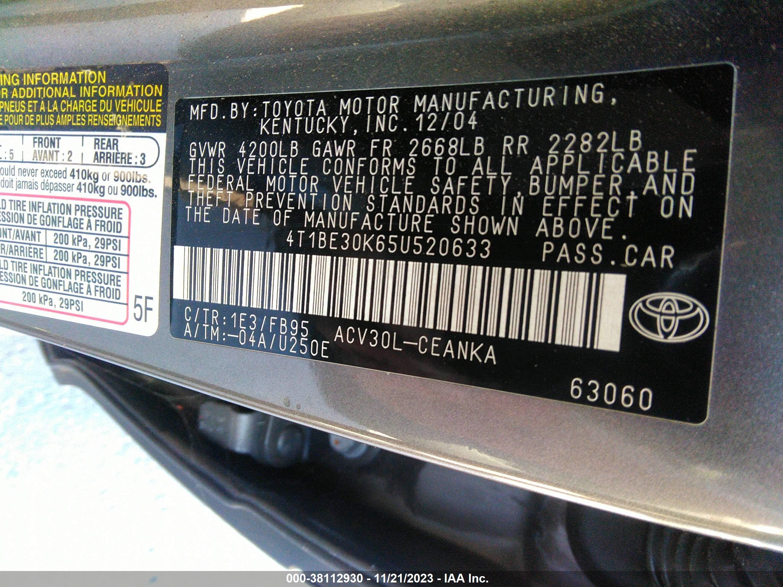 Photo 8 VIN: 4T1BE30K65U520633 - TOYOTA CAMRY 