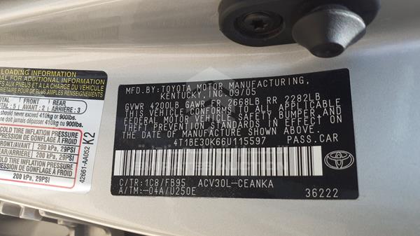 Photo 3 VIN: 4T1BE30K66U115597 - TOYOTA CAMRY 