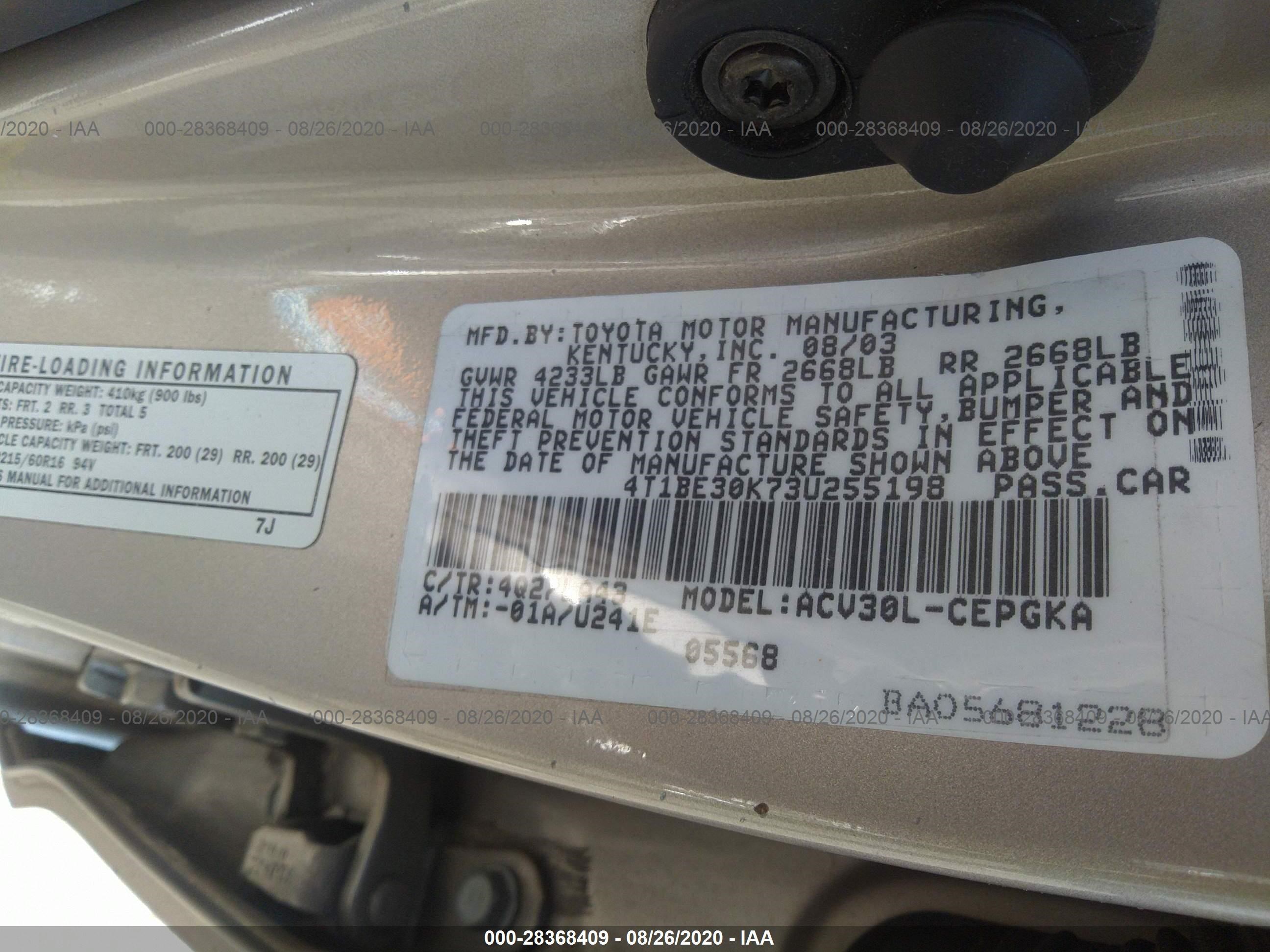 Photo 8 VIN: 4T1BE30K73U255198 - TOYOTA CAMRY 