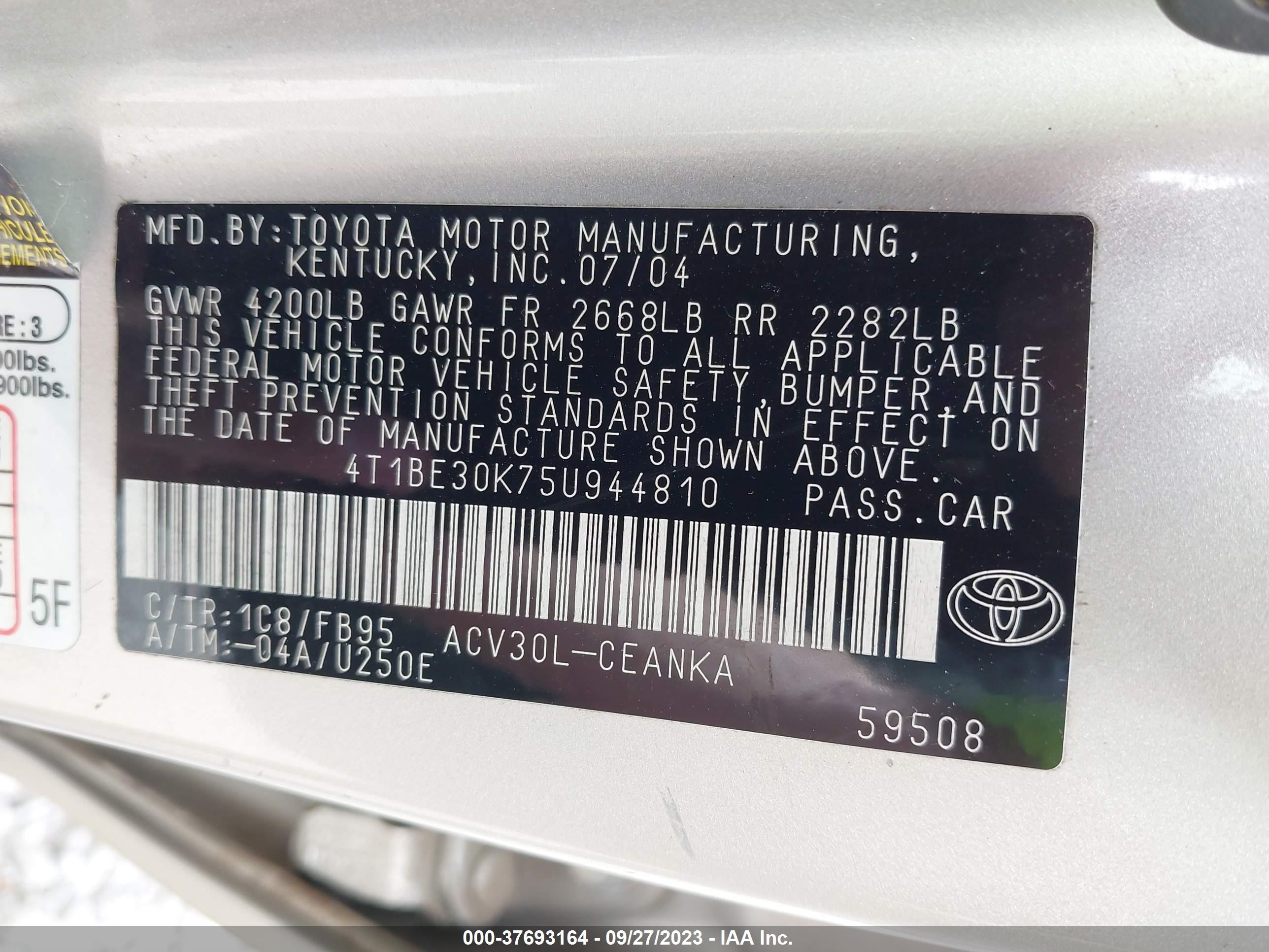 Photo 8 VIN: 4T1BE30K75U944810 - TOYOTA CAMRY 