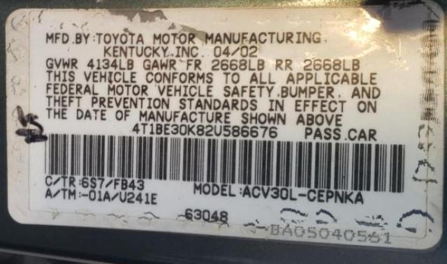 Photo 11 VIN: 4T1BE30K82U586676 - TOYOTA CAMRY 