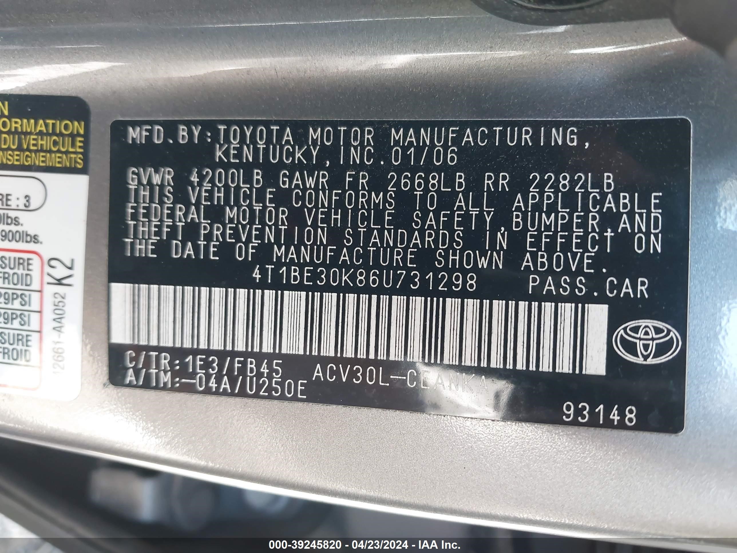 Photo 8 VIN: 4T1BE30K86U731298 - TOYOTA CAMRY 