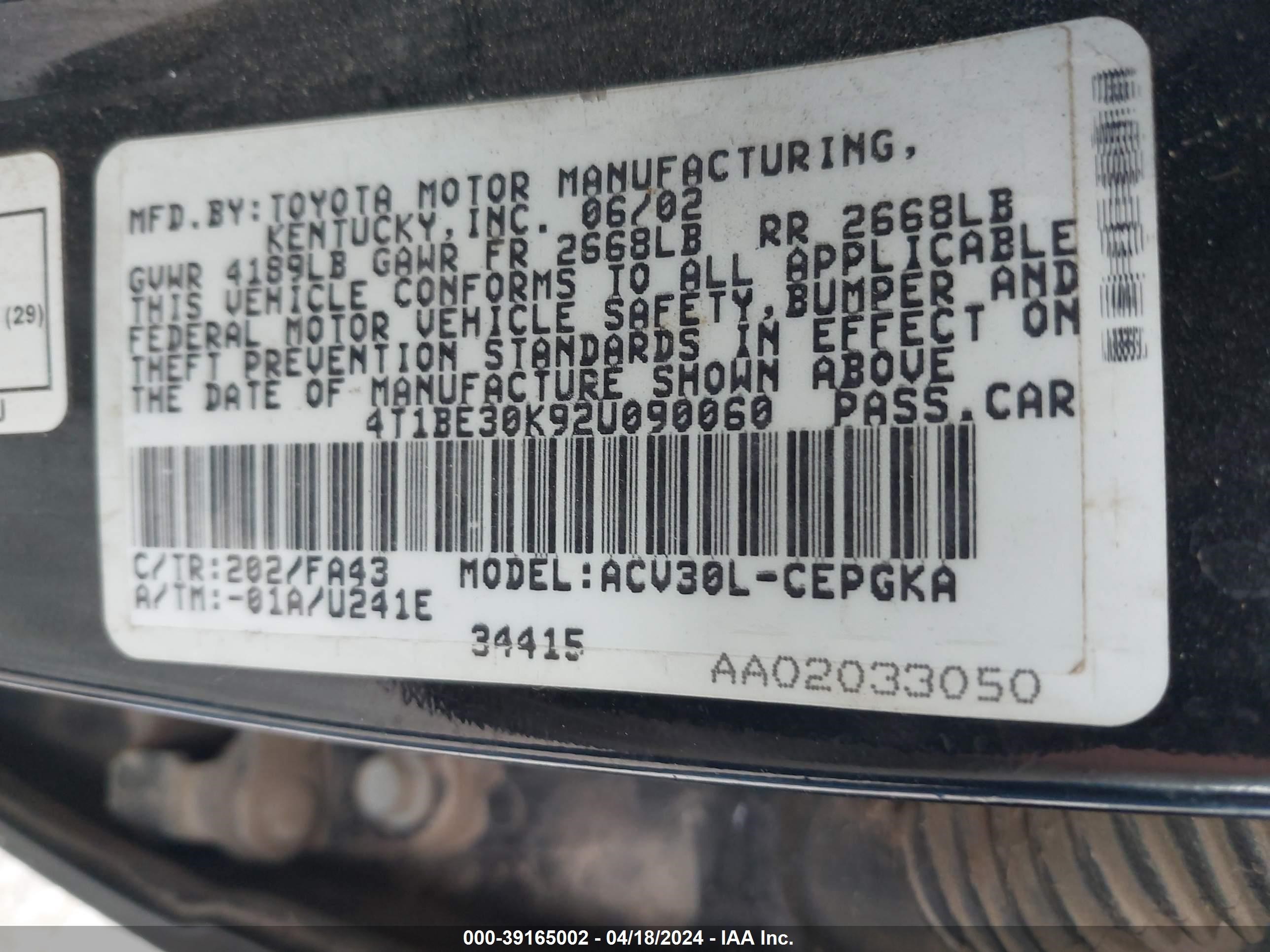 Photo 8 VIN: 4T1BE30K92U090060 - TOYOTA CAMRY 