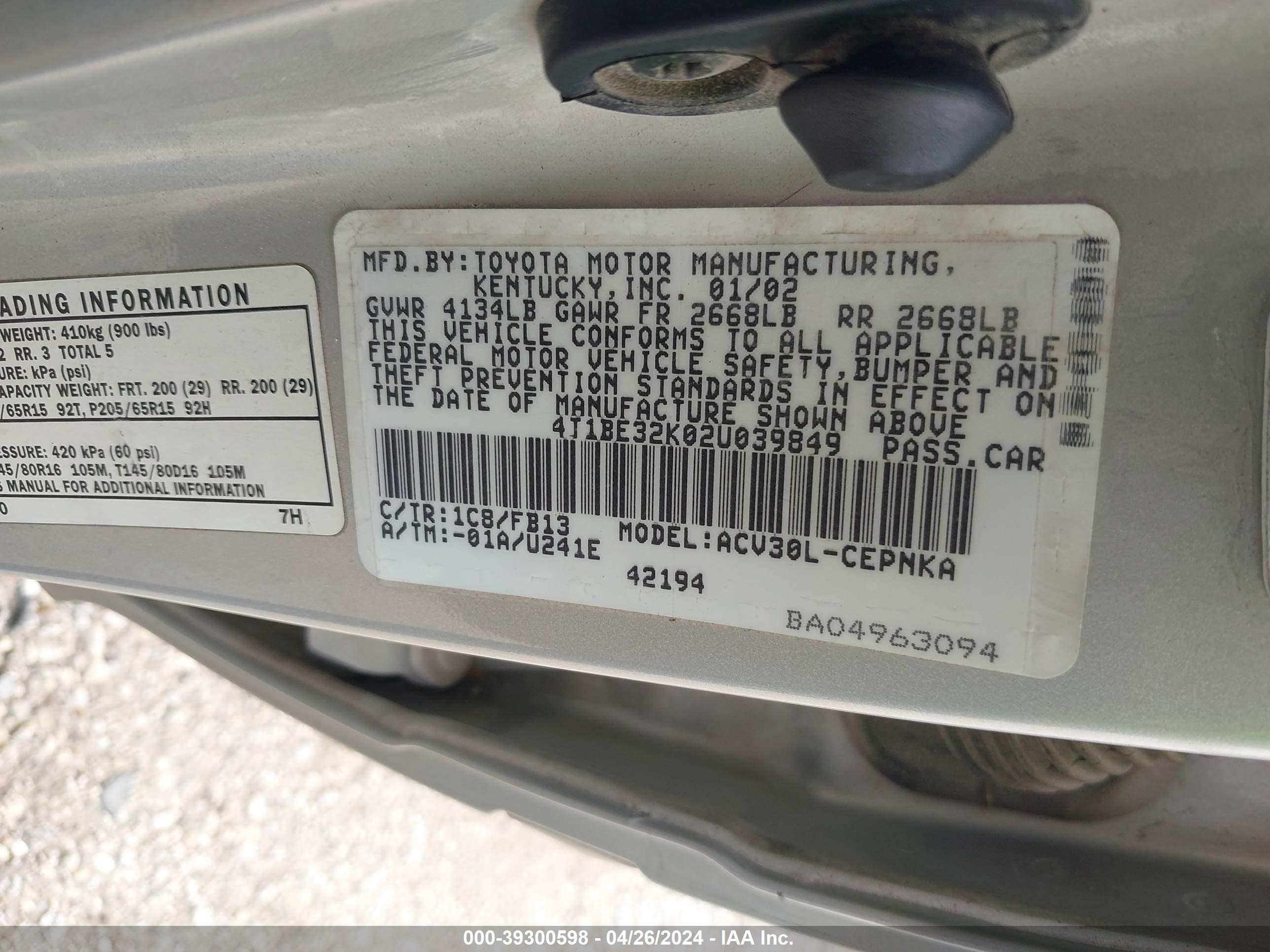 Photo 8 VIN: 4T1BE32K02U039849 - TOYOTA CAMRY 