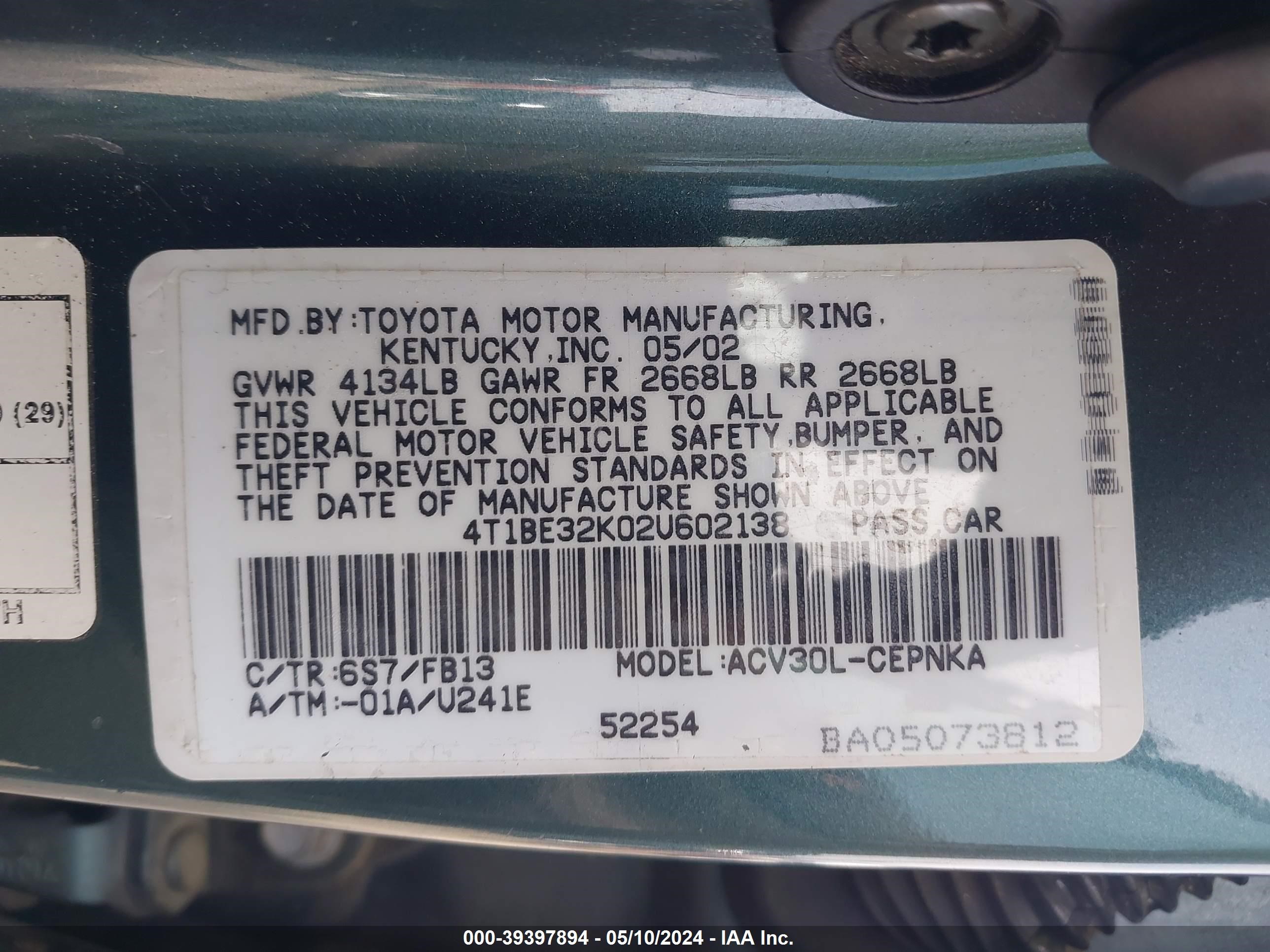 Photo 8 VIN: 4T1BE32K02U602138 - TOYOTA CAMRY 