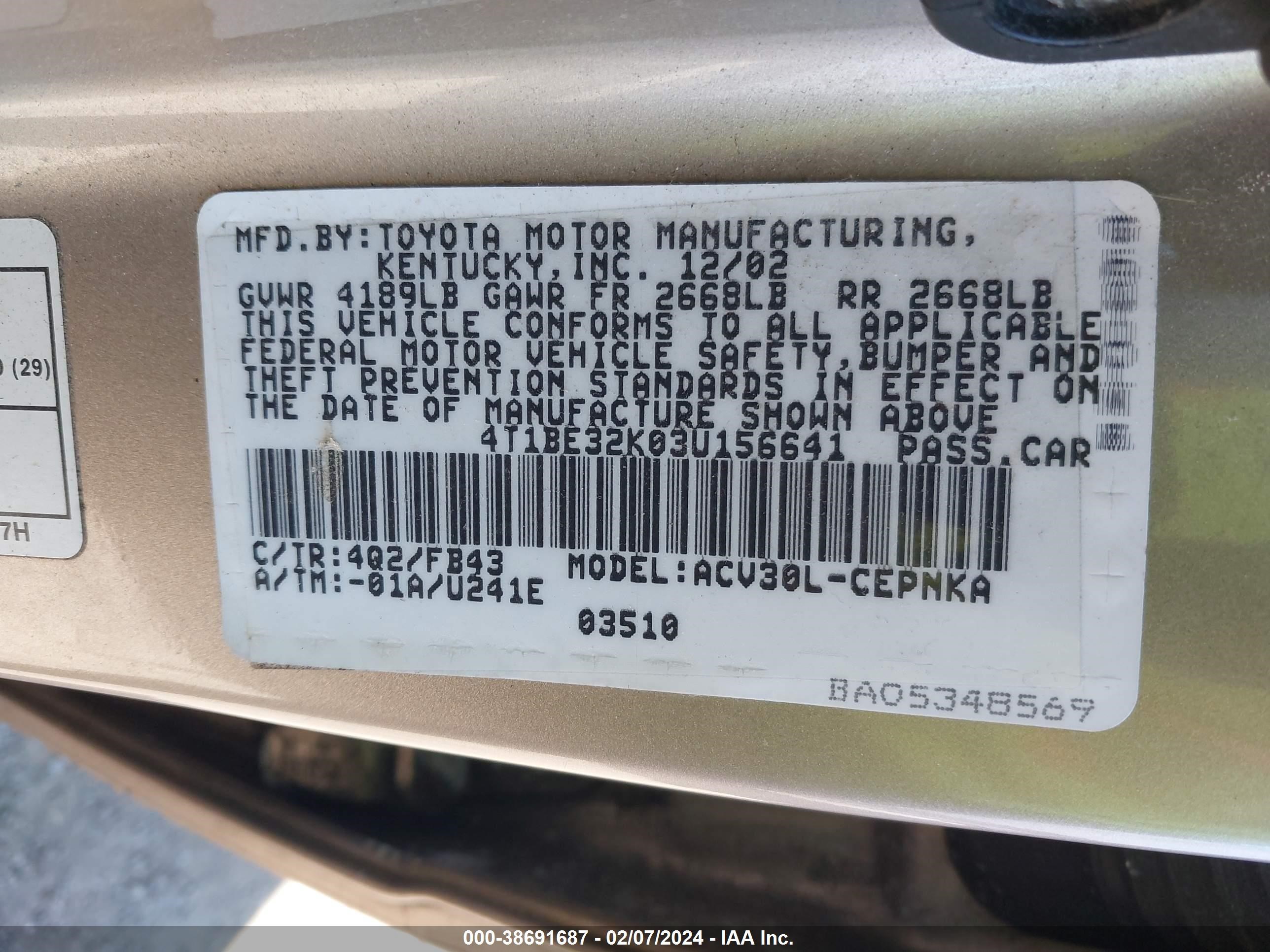 Photo 8 VIN: 4T1BE32K03U156641 - TOYOTA CAMRY 