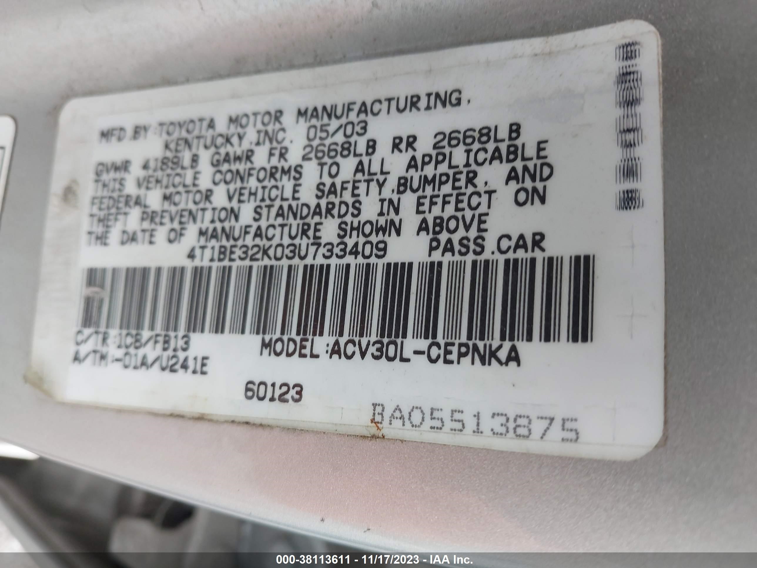 Photo 8 VIN: 4T1BE32K03U733409 - TOYOTA CAMRY 